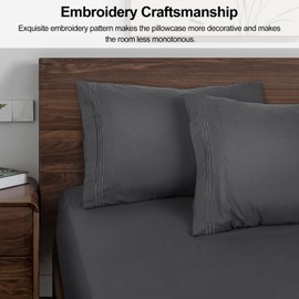 Lirex Pillow Cases (2 Pack), 1800 Thread Count Embroidered Queen Size Soft Brushed Microfiber Pillowcases, Machine Washable Wrinkle Free Breathable ，Dark Grey, Queen (50x75 cm)