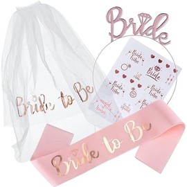 Bride to Be Sash, Tiara,Veil Hen Party Accessories Set (ROSE GOLD), Wedding Bride Sash, Bride Hen Veil with Comb, Hen Do Accessories,Wedding Bridal Shower, Engagement Wedding Party Decorations