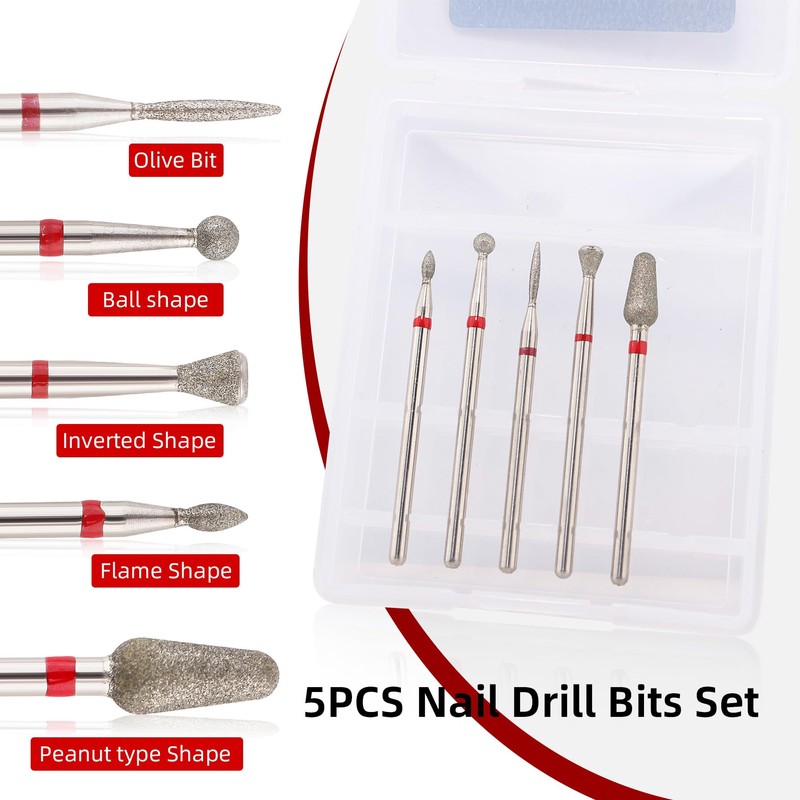 5Pcs Diamond Nail Drill Bits sets (RED (Fine) B03 set)