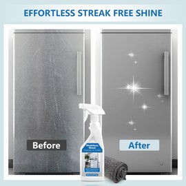 1L Stainless Steel Cleaner and Polish for Appliances – Anti-Fingerprint & Stain Resistant -Free Shine for Refrigerator, Dishwasher, Oven & Grill and More – Easy Application, Microfiber Cloth
