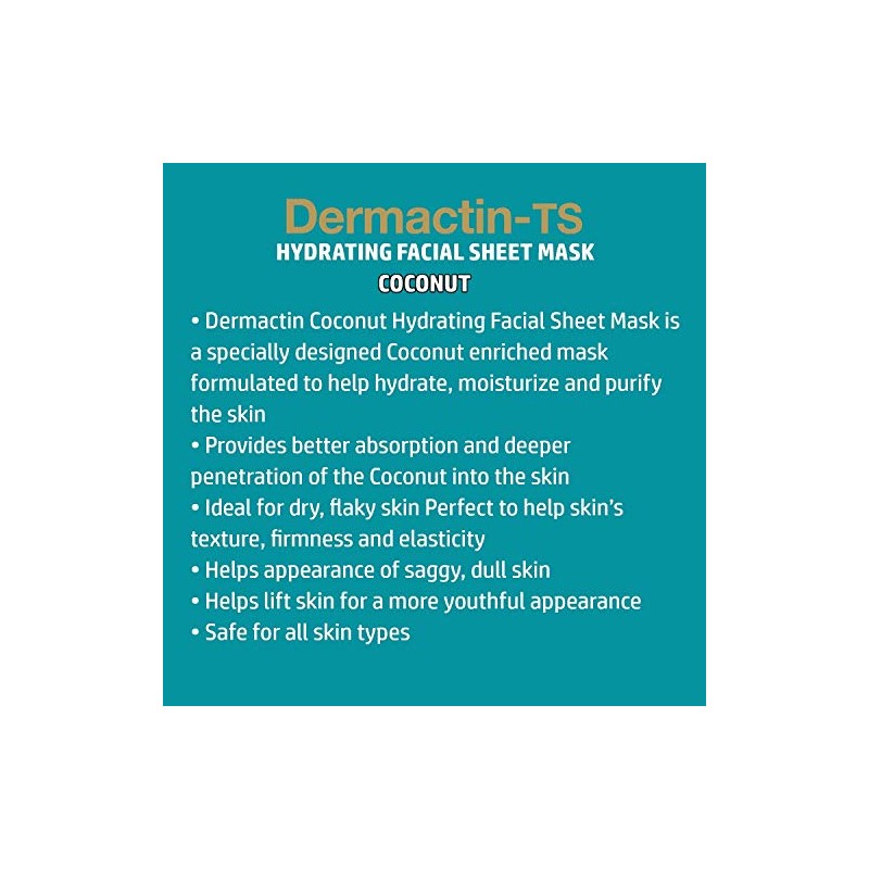 Dermactin -TS Mascarilla facial hidratante de coco (paquete de 12)