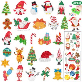 Acuiwer Christmas 5D Diamond Painting Stickers Kit for Kids for 29 Designs with 2 Glowing Stickers Gift Kids Christmas (#1-Xmas-27pcs+2)