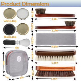 Shoe Shine Kit for both home and outdoor use ,10Pcs shoe polish kit ,4 Horsehair Shoe Brush, Black Shoe Polish and White Shoes Polish,ShoeHorn,2Polishing Cloth,Shoe Care Kit for Men and women.