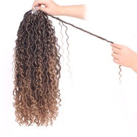 Xtrend 18 Inch 8 Packs 14 Strands/Pack Goddess Faux Locs Crochet Hair with Curly Hair in the Middle and Ends Pre-Cut Crochet Braids Messy Bohemian Fuax Locs Hair Extensions T27#