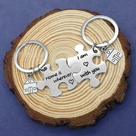 New Home Keyring House Keyring Home Keychain Family Keyring Gift Home is Wherever I’m with You Keychain Set Housewarming Gifts for New Homeowner First Home Gift Puzzle Keychain Moving in Key Chain
