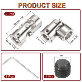 sourcing map 2Pcs 8mm to 10mm ID Steering Universal Joint Shaft Coupling,L35XD16 Metal 45°Degree Rotatable Joints Coupler with Screws Wrench Set for Model Car Ship Drive Shaft Motor Connection