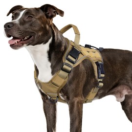 WINGOIN Tactical Dog Harness for Medium Dogs, Heavy Duty No Pull Dog Harness with Handle, Adjustable Reflective Military K9 Pet Vest for Pitbull, Female, Male, Walking, Training, Hunting, Khaki (M)