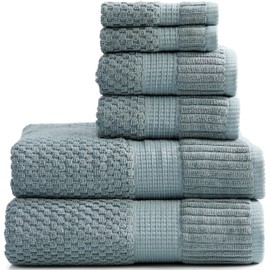 NY Loft 100% Cotton Towel Set 6 Piece | Super Soft & Absorbent Quick-Dry 2 Bath Towels 2 Hand Towels & 2 Washcloths | Textured and Durable Cotton | Premium Thick Towels | 6 Piece Set, Stormy Sea
