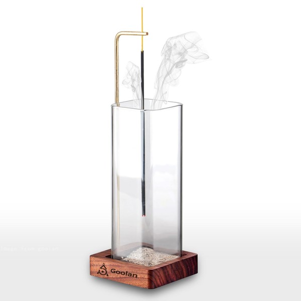 Goolan Incense Holder for Sticks [Anti-Ash Flying] with Removable Glass