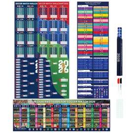2026 World Soccer Tournament Schedule Poster Set Dry Erase(3PCS), 40×13 Inches Double-Sided Schedule Poster with Group Stage, Knockout Rounds, Team Profiles, and Match Details for All 104 Games, 2026 Soccer Tournament Wallchart for Home, Bar, Party Decor