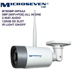 4XMicroseven 5MP UltraHD 2560x1920 [WiFi+PoE] 2 Two-Way Audio,Built-in Amplified Mic &Speaker,Alexa,SD Slot,Outdoor IP Camera,Day&Night, Human Detection, FTP,Cloud,Web,Apps,VMS, ONVIF,Broadcasting