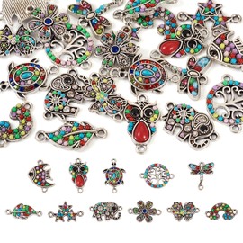 22Pcs Mix Resin Connector Charms Colorful Dragonfly Fish Turtle Owl Links Charms 2 Hole Rhinestone Links Charms Resin Western Connector Charms for DIY Women Earring Jewelry Making