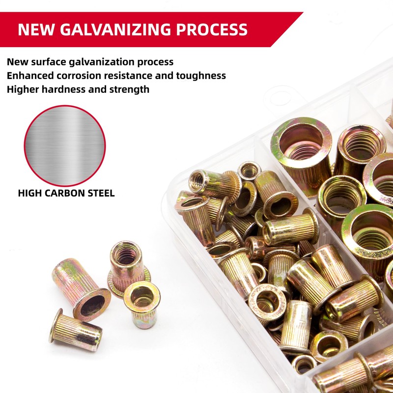 AIMUNOK 155PCS Rivet Nut Kit, Rivet Nuts Rivnuts 1/4-20#8-32#10-24 5/16-18