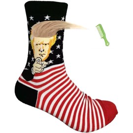 KACOLOR Men Funny Socks Unisex Crazy Novelty President MAGA Socks Gag Set with Hair and Comb, White Red
