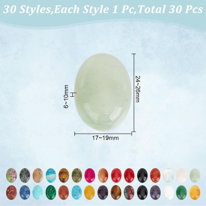 GOMAKERER 30 Pieces 30 Styles Gemstone Cabochons, Round Oval Cabochon,