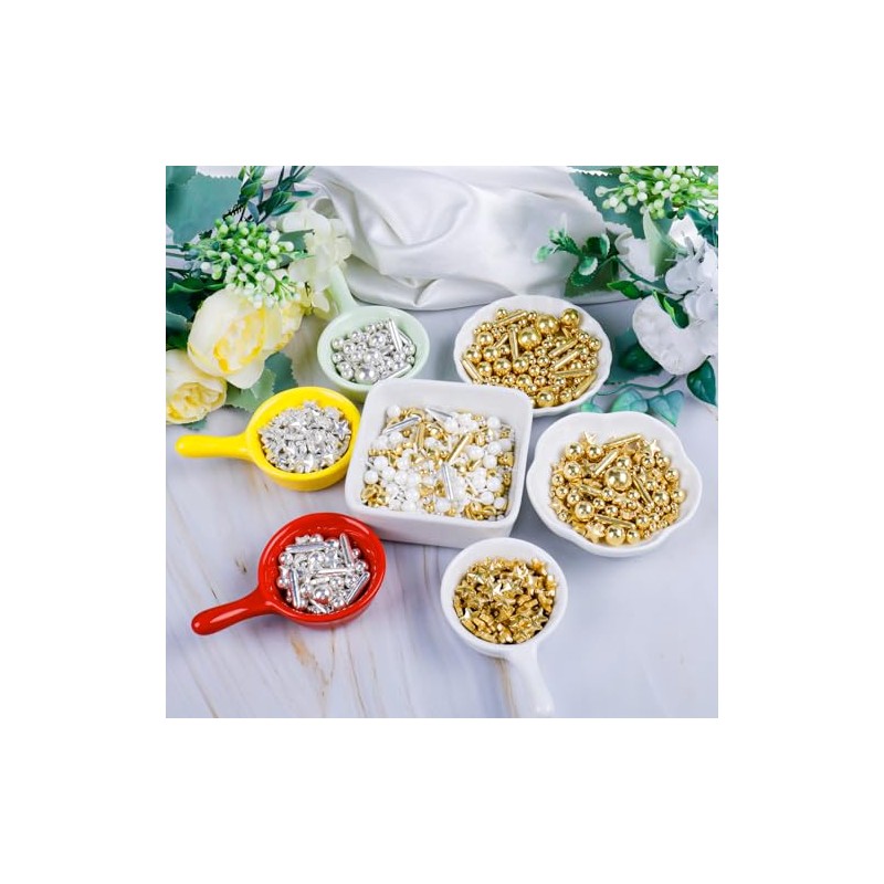 Gold Sprinkles for Cake Decorating, 4.6 oz Edible Pearls Rods