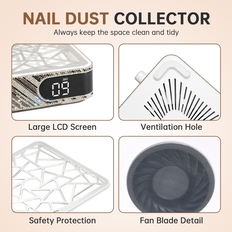 CHRISTINE SHELLY Nail Dust Collector, Cordless Dust Collector Nail Tech,