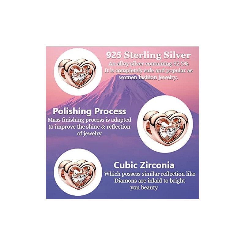 UIHEI Jewelry Rose Radiant Heart Floating Stone Charms for Women