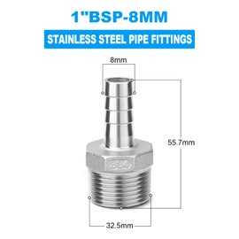 ERGAOBOY Pack of 2 Hose Fittings, 8 mm Barb to 1 BSP Male Thread BSP Fittings, 304 Stainless Steel Compression Fittings for Water, Industrial