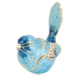 Sunicon Mini Bird Trinket Box, Painted Enamel Blue Bird Trinket Box Hinged Rhinestone Adorned Mini Jewelry Organizer Vintage Metal Enameled Bird Figurine for Rings & Necklaces(Blue)