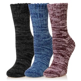 AMENLAN - Calcetines térmicos de lana merino para botas de invierno, gruesos y cálidos, calcetines de senderismo para mujeres y hombres, 3 pares, rojo, azul, negro (Red Black Blue), Large
