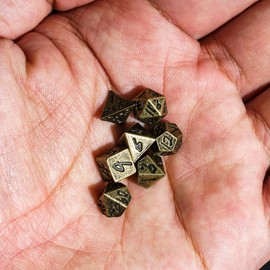 Cusdie Mini Dice Set Tiny Metal DND Dice Set with Bullet-Shaped Dice Case for Keychain Wearable Necklace(Bronze)