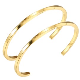 MILACOLATO 2 Pcs Gold Thin Cuff Bracelet for Him and Her 18K Gold Plated Twisted Couple Bracelets Simple Delicate Adjustable Cuff Bangle Bracelet for Women Men Couple Valentine's Day Mothers Day Gifts