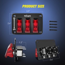 Nilight 3 Gang Toggle Switch 12V Rocker Switch Panel with LED Light and Flip Cover Heavy-Duty ON/Off Switch Plate 3 Pin SPST，2 Years Warranty
