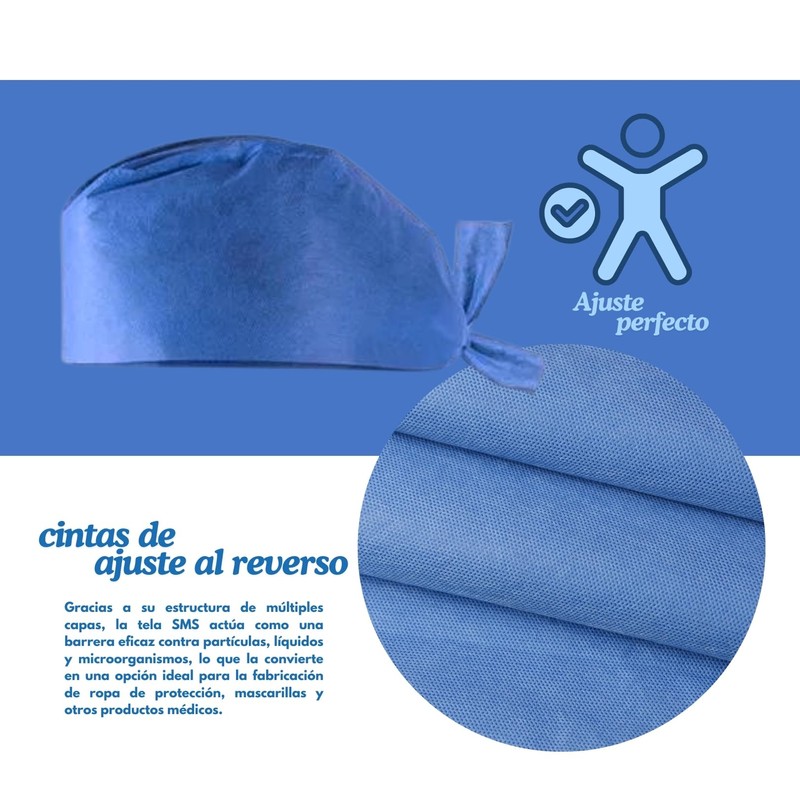 100 pz Gorro Quirúrgico con cintas ajustables - Tela SMS