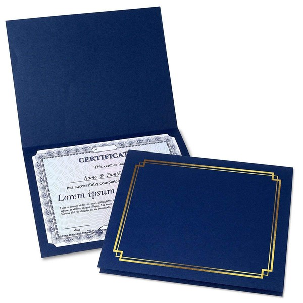 Classic Blue & Gold Certificate Folders - Pack of 50,