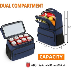 MATEIN Cooler Backpack Insulated Waterproof, 26 Cans Leak-Proof Lunch Backpack Cooler for Men Women, Double Layer Lightweight Soft Cooler Bag Portable Lunchbox Backpack for Beach Travel Picnic, Blue