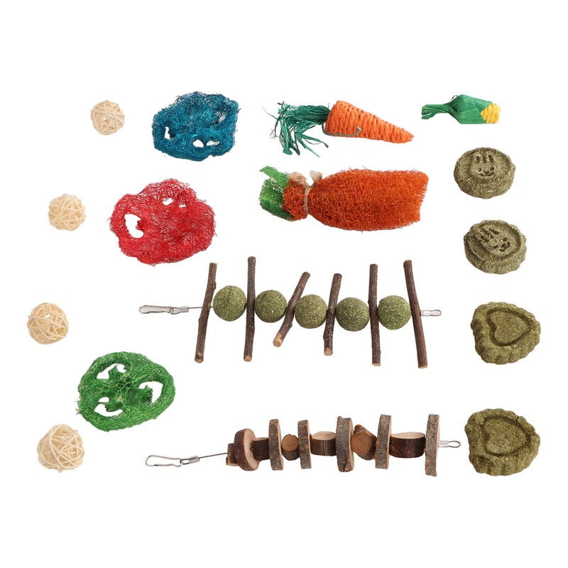 Rabbit Hanging Chew Toys Wood Grass Ball String Loofah Carrot