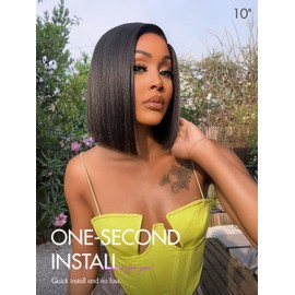 LUVME HAIR Bob Wig 100% Human Hair Wigs Glueless Lace Front 14 Inches 200% Density Yaki Straight Bob, Pre Cut Plucked Hd Lace Short Wig Wear And Go Natural Color Straight Bleached Knots Side Part Wigs