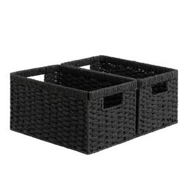 StorageWorks Pantry Baskets, Wicker Storage Baskets for Organizing, Shelves, Pantry Organizers and Storage, Medium, Black, 2-Pack