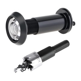 XIAQICA Door Viewer Pure Copper Door Viewers with Privacy Screen 200° Wide Angle Optical Glass Lenses - Drill Hole Diameter 16 mm Spy with Drill Adjustable Length Spio for 35-60 mm Thick Doors (Black)