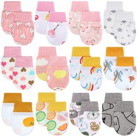 12 Pairs Newborn Baby Mittens Infant Toddler Gloves No Scratch Mittens Gloves for 0-6 Months Baby Boys Girls (Stylish Colors, Rainbow)