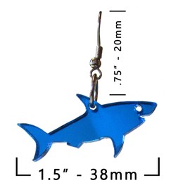 Great Blue Shark Earrings, Shark Week, Mirrored Blue Acrylic, Shark Statement Dangle Earrings, Marine Animal Aquatic
