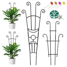 2 Pcs Large Trellis for Potted Plants, Expandable Rust-Proof Metal Garden Trellis, Wave-Shaped Plant Trellis Indoor and Outdoor with 20 Meters Plant Ties and 4 Adorable Decorative Mushrooms (Black)