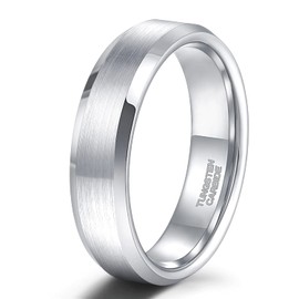 SHINYSO 6mm Mens Wedding Band Tungsten Carbide Ring Beveled Edges Brushed Silver Size 8.5