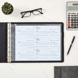 Juvale Check Binder - Black Faux Leather, 7-Ring, 14 x 10 in, Fits 600 Checks - Business Checkbook Binder & Cover with Pen Loop, Checkbook Holder & Organizer for Personal & Corporate Use