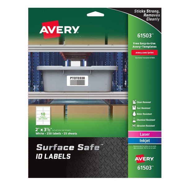 AVERY Surface Safe Durable ID Labels, Removable Adhesive, Water Resistant,