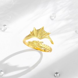 INFUSEU Dragon Ring for Women Men Gold Gothic Goth Jewelry Adjustable Cute Cool Emo Viking Hug Rings Open Animal Wing Unique Gifts 925 Sterling Silver