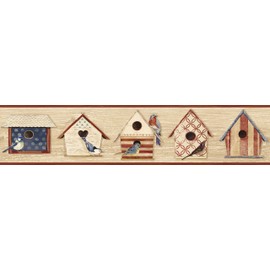 Chesapeake CCB2242 Country Cottage Chic Birdhouses Dark Red Border