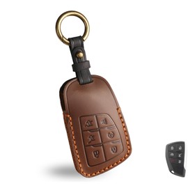 OLLEN Screws-Free Premium Leather for Key Fob Cover, Fit for GMC Yukon Denali Sierra Chevy Silverado Suburban Tahoe Buick 2021-2026~, Key Holder Protector, 6 Buttons, Brown