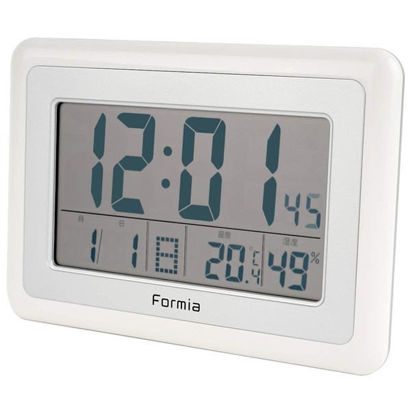 FORMIA HT-003 Digital Wall Clock, Radio Clock, Temperature, Humidity, Display, Standing, White,