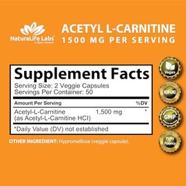 Acetyl L-carnitina 1.500 mg 100 cápsulas vegetales
