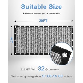 vensovo 70% Aluminum Shade Cloth - Reflective Aluminium Shade Netting Sun Shade Cover with Grommets for Cars, Dogs, Outdoor, RV, Patio (8x20FT)
