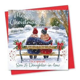 Christmas Card for Son & Daughter-in-law. Christmas Lake Design. Eco-friendly & UK Made. Verse Inside. 148x148mm card size.