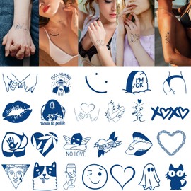 24 Sheets Semi Permanent Tattoo Stickers Waterproof - Realistic Fun Temporary Tattoos - Funny Sweet Love Patterns - Lasts 2 Weeks - Skin-Safe Makeup Body Art Tattoo Sticker Pack for Men Women - SteadyINK®