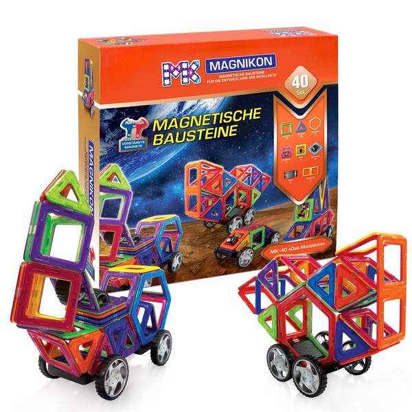 MAGNIKON Magnetic Building Blocks, 40 Pieces, Moncar Toy for Children